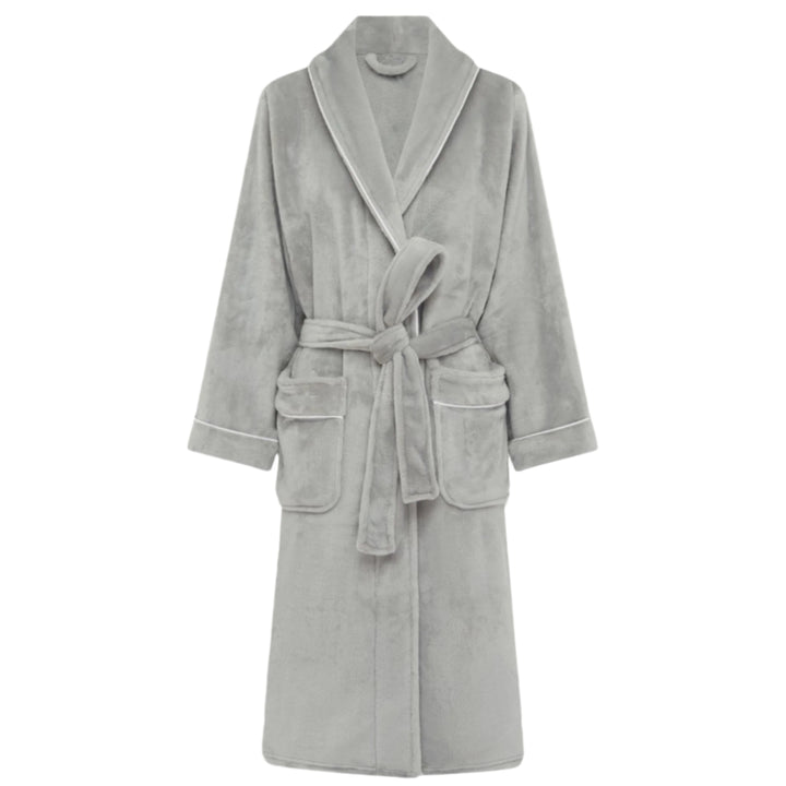 Brogo Luxe Bathrobe Dove - White Piping