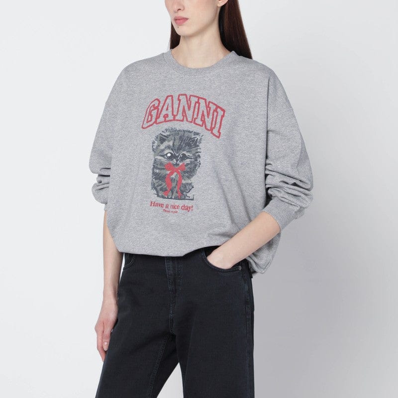 Shirts & Tops GANNI - Grey Kitty sweatshirt with logo print - XXS Brand