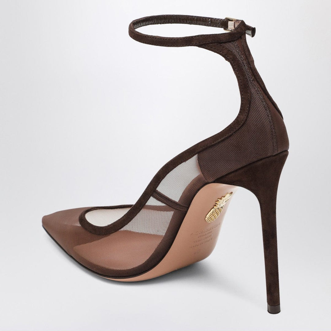 Pumps Aquazzura Decolleté Love Affair 85 in mesh with brown suede Brand