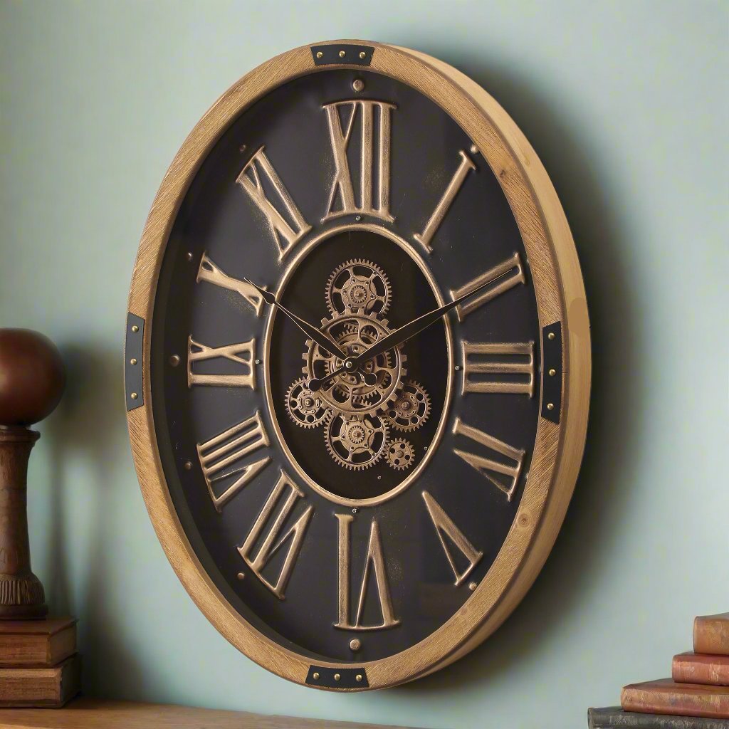 Orlando Oval Wooden Moving Cogs Wall Clock