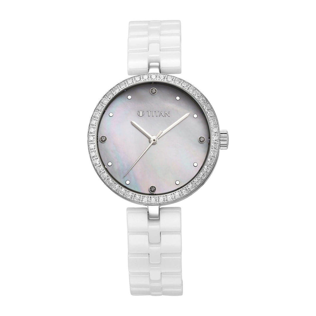 Titan Chronograph Watches Titan Purple Ceramics Quartz Analogue Mother of Pearl Dial White Ceramic Strap Watch For Women Brand