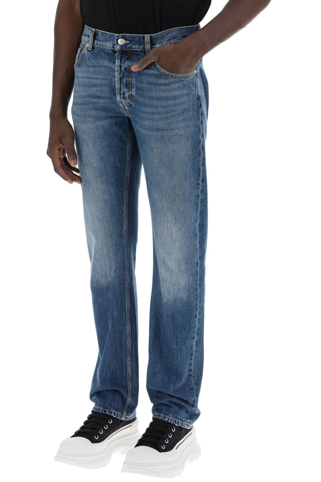 Alexander Mcqueen Jeans Alexander Mcqueen straight leg jeans with faux pocket on the back. Alexander Mcqueen straight leg jeans with faux pocket on the back. Brand