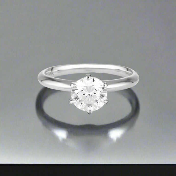 Georgini Ring Georgini Gold Round Brilliant Cut 1.25ctw Moissanite Solitaire With Knife Edge Band In 9ct White Gold Georgini Gold Round Brilliant Cut 1.25ctw Moissanite Solitaire With Knife Edge Band In 9ct White Gold Brand