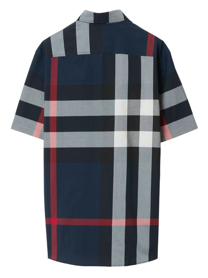 Burberry Shirts Burberry Shirts Blue Burberry Navy blue check cotton shirt with classic collar and short sleeves. Brand