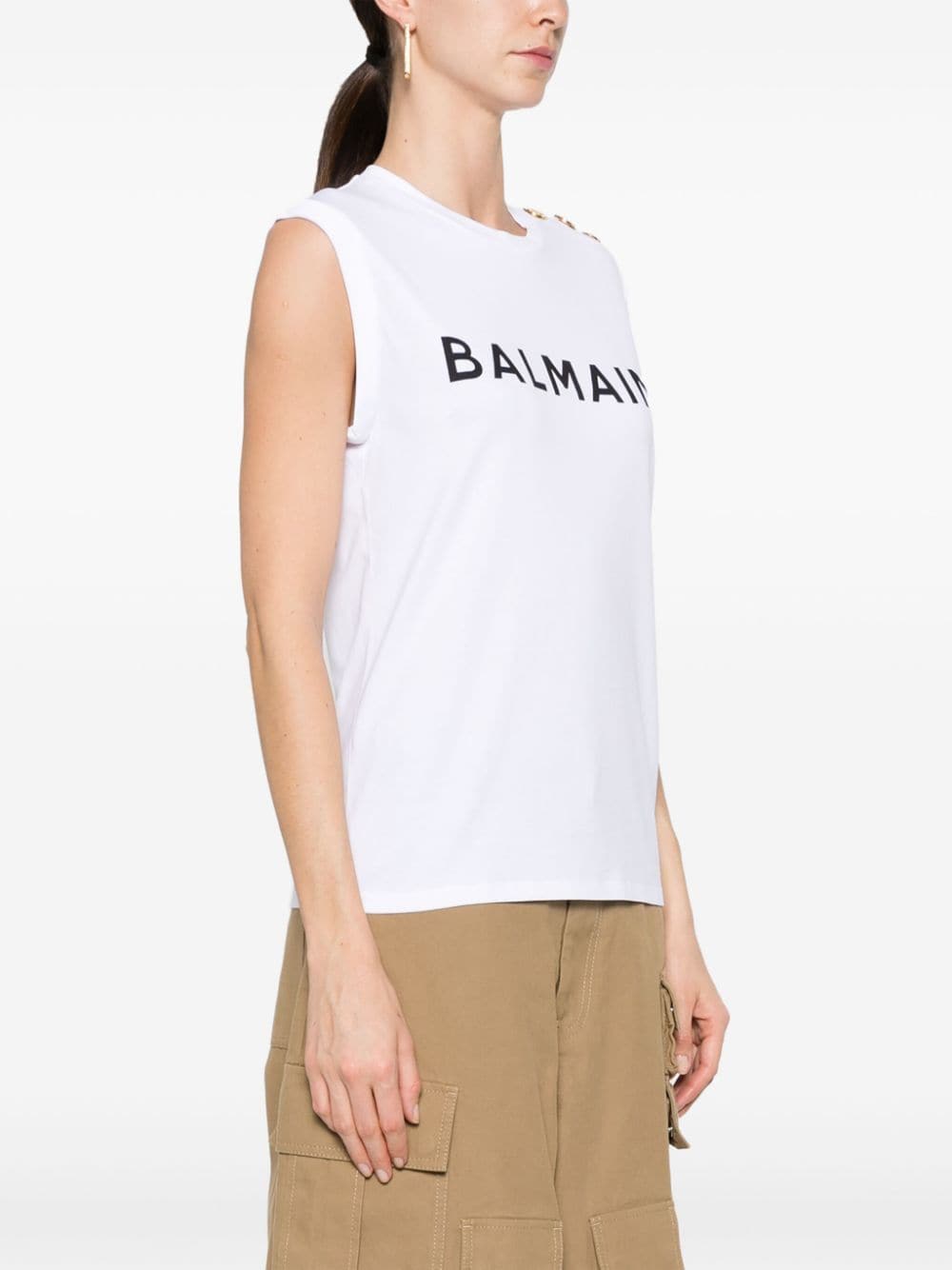 Balmain Topwear L Balmain Cotton Logo Top Balmain White Cotton Logo Top Brand