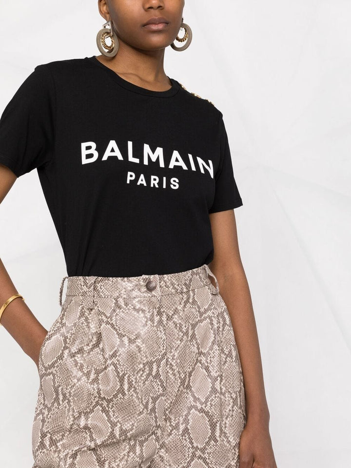 Balmain Topwear Balmain Cotton T-shirt Balmain Black Cotton T-shirt Brand