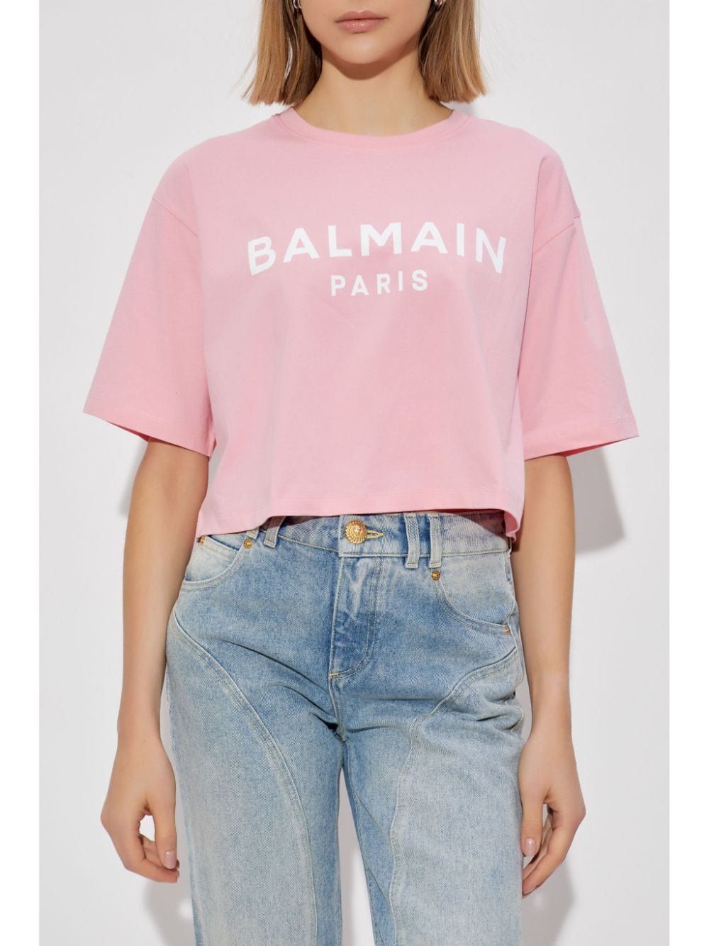 Balmain Topwear Balmain Cropped Tee Balmain Light Pink Cropped Tee Brand