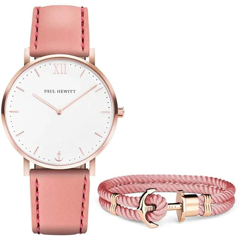 Paul Hewitt Watch Paul Hewitt Perfect Match Gift Set Sailor White Sand Watch and Pink Phrep Medium Brand