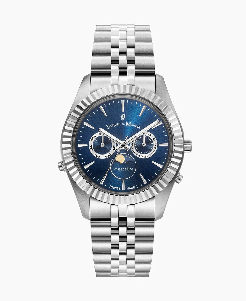 Jacques du Manoir Watch Jacques du Manoir Inspiration Moonphase 40mm Day-Date Men's Silver Blue Watch Brand