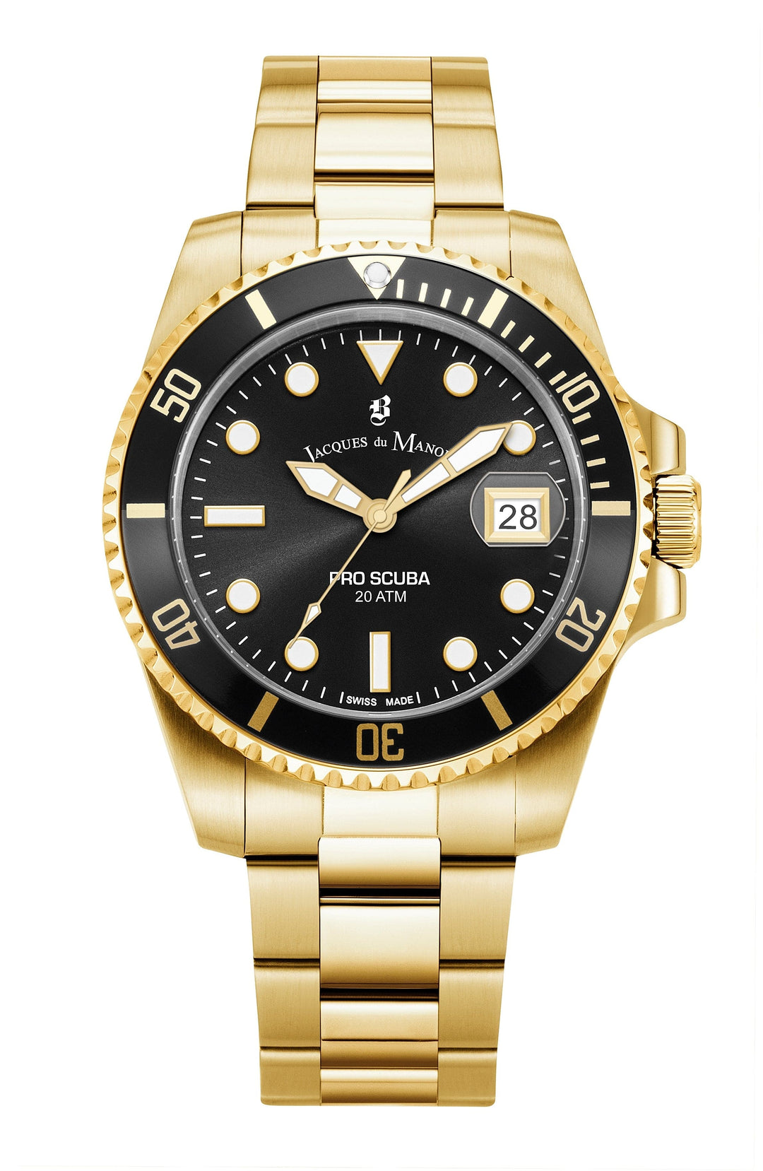 Jacques du Manoir Watch Jacques du Manoir Swiss-Made Pro Scuba 43mm Gold Diver's Watch Brand