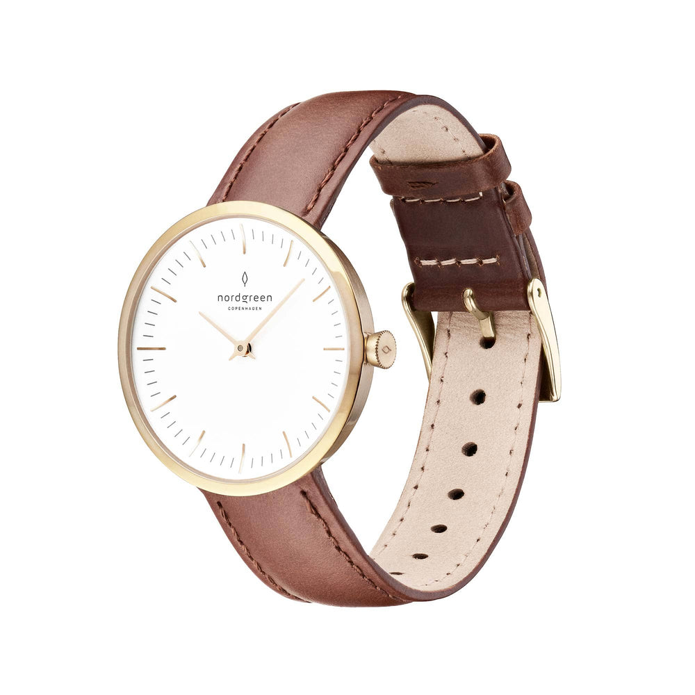 Nordgreen Watch Nordgreen Infinity 32mm Brown Leather Strap Women's Dress Watch Brand