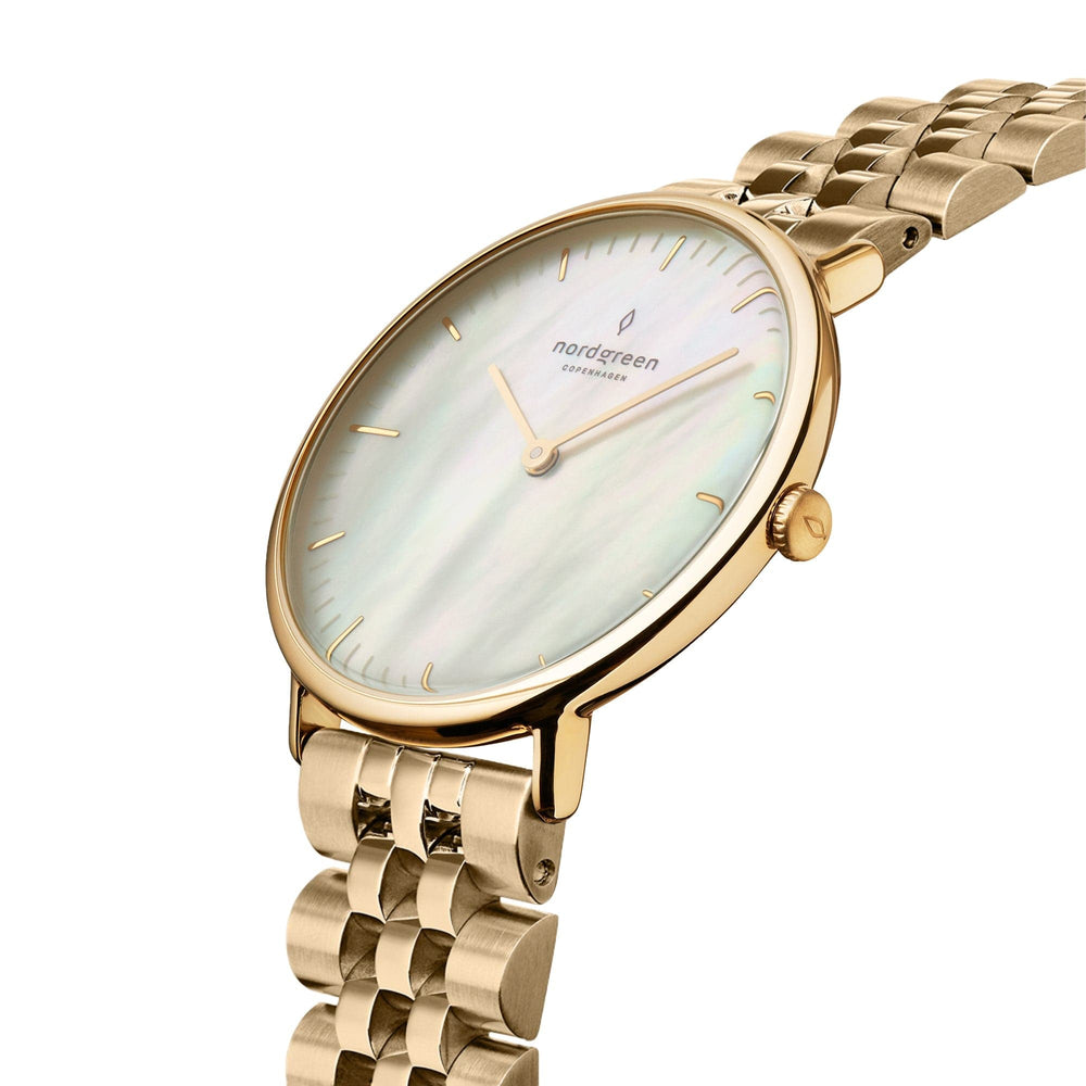 Nordgreen Watch Nordgreen Native 28mm Women's Gold 5 Link Bracelet Mother of Pearl Watch Brand