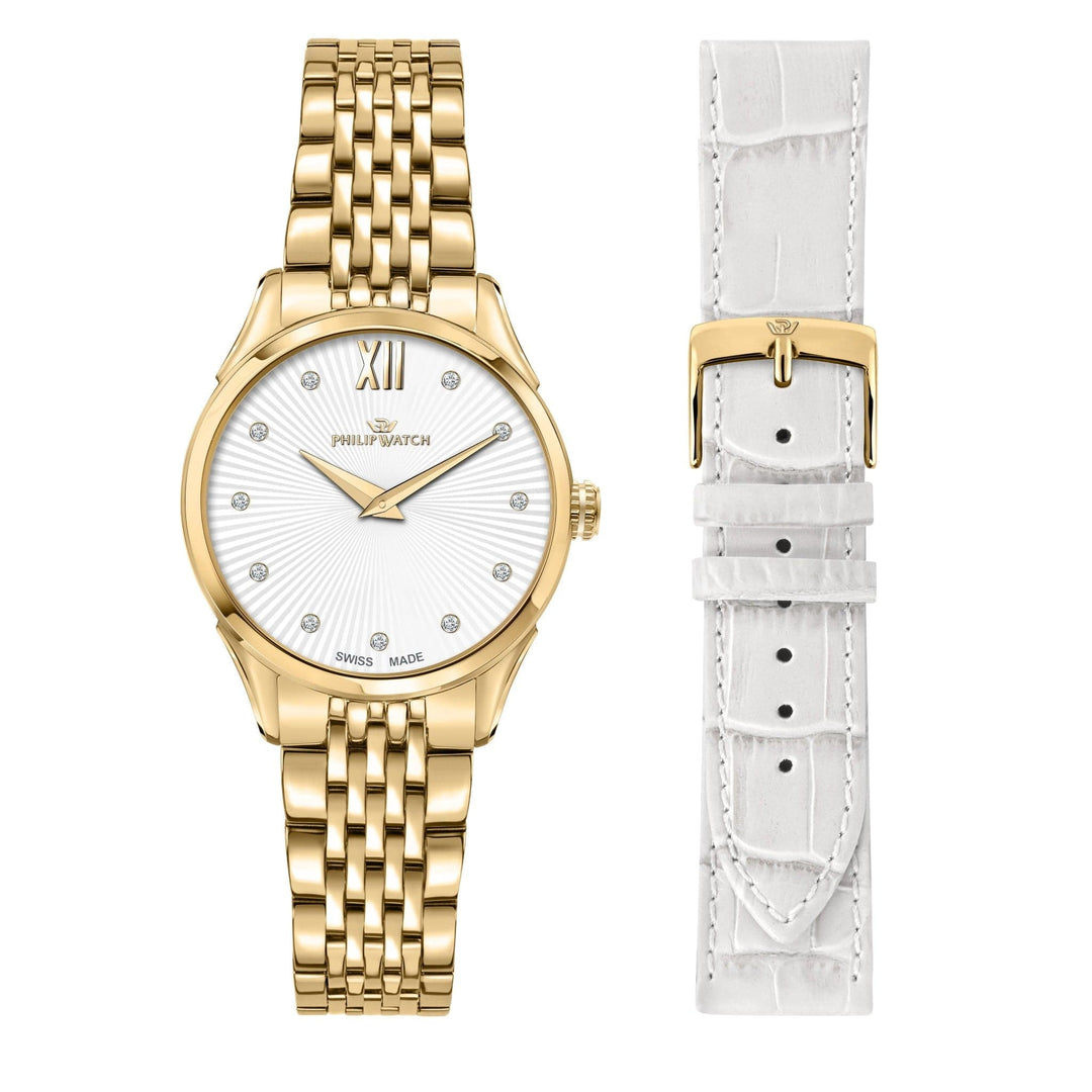 Philip Watch Watch Philip Watch Roma Swiss Made Gold with Interchangeable White Strap Brand